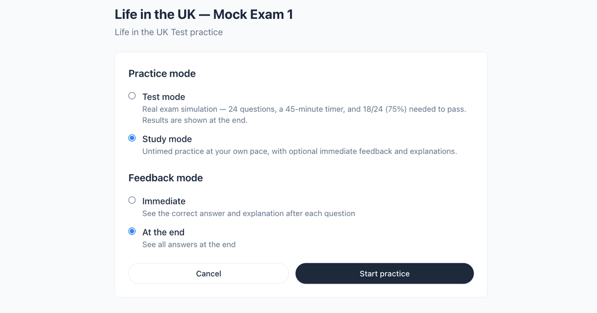 Timed mock exam mode
